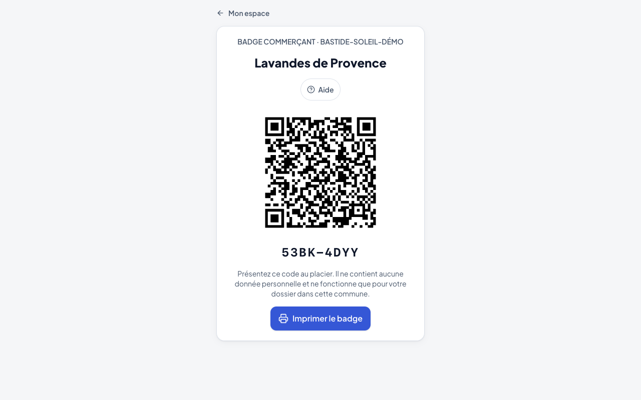 Badge : QR code et code court
