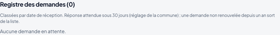 Registre des demandes de place fixe